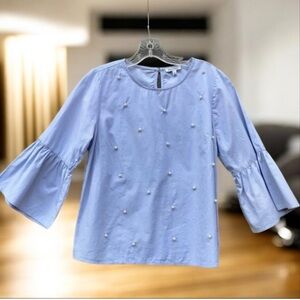 Bell Sleeve Top with Pearl Accents